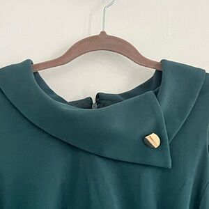 Tahari Forest Green Dress with Gold Accent